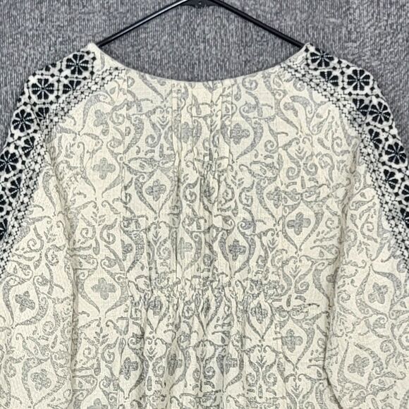 Ivy Jane Blouse Womens M Ivory Black Woven Aztec Southwest Print Boxy Boho Shirt - Picture 8 of 11